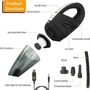 Car Handheld Cordless Vacuum Cleaner with Crack Tool, Ultra High Speed Suction,